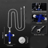 14K Gold Plated Turquoise Lapis Lazuli Cross Necklace for Men with Adjustable Chain