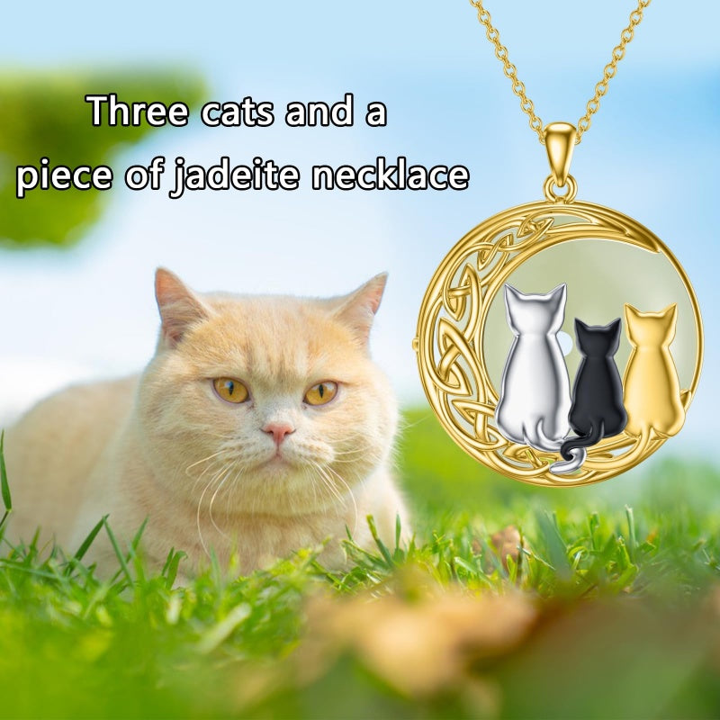 14K Gold Plated Natural Jade Hummingbird Cat Dragonfly Butterfly Bee Pendant Necklace for Women