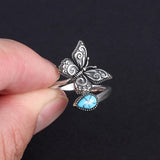 S925 Sterling Silver Turquoise Dragonfly/Butterfly/Highland Cow Spoon Ring Oxidized Wrap Ring  Gifts for Women Girls