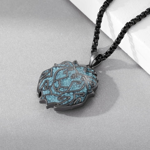 14K Gold Plated Turquoise Wolf Thor's Hammer Ankh Dragon Lion Compass Crucifix Pendant Necklace for Men