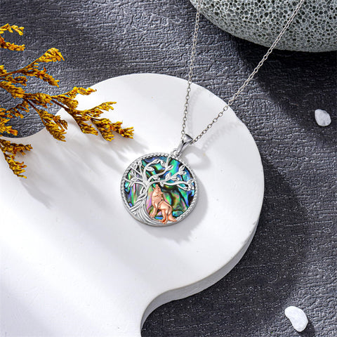 Sterling Silver Abalone Shell Tree of Life Lion Wolf Cat Dog Pendant Necklace