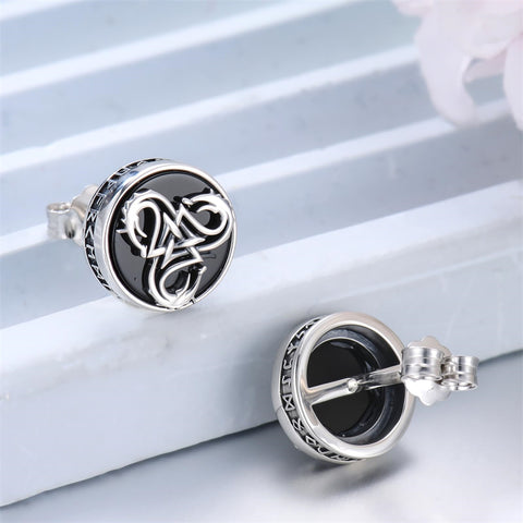 Sterling Silver Black Onyx Tree of Life Ankh Cross Skull Valknu Viking Stud Earrings