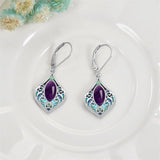 Sterling Silver Teardrop Amethyst Moss Agate White Opal Moonstone Leverback Earrings