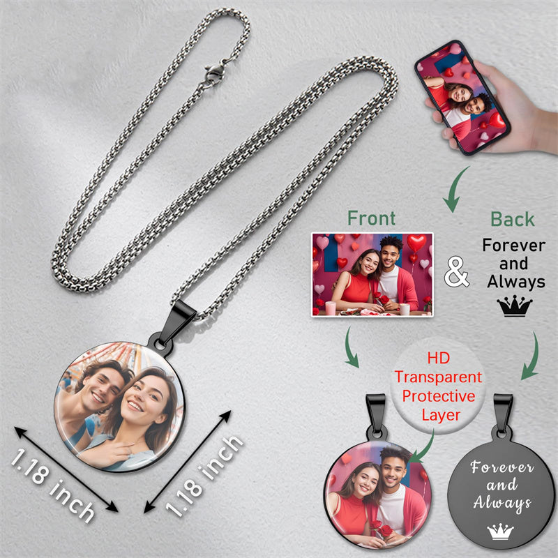 Stainless Steel  Round Customized Photo Pendant Necklace