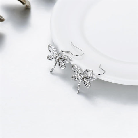 Sterling Silver Dragonfly Drop Earrings