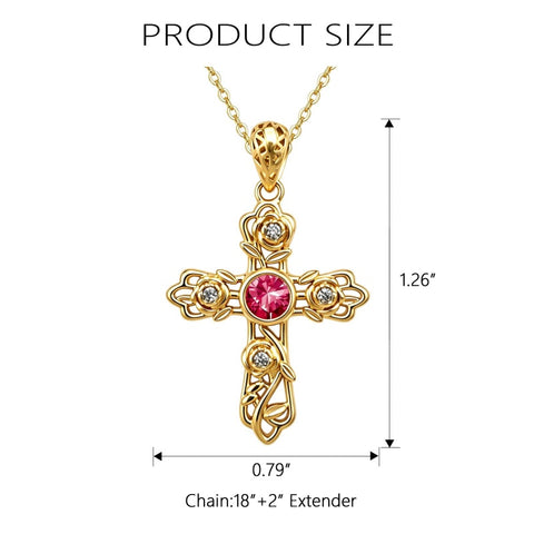 14K Gold Plated Round Cubic Zirconia Filigree Rose Cross Necklace for Women