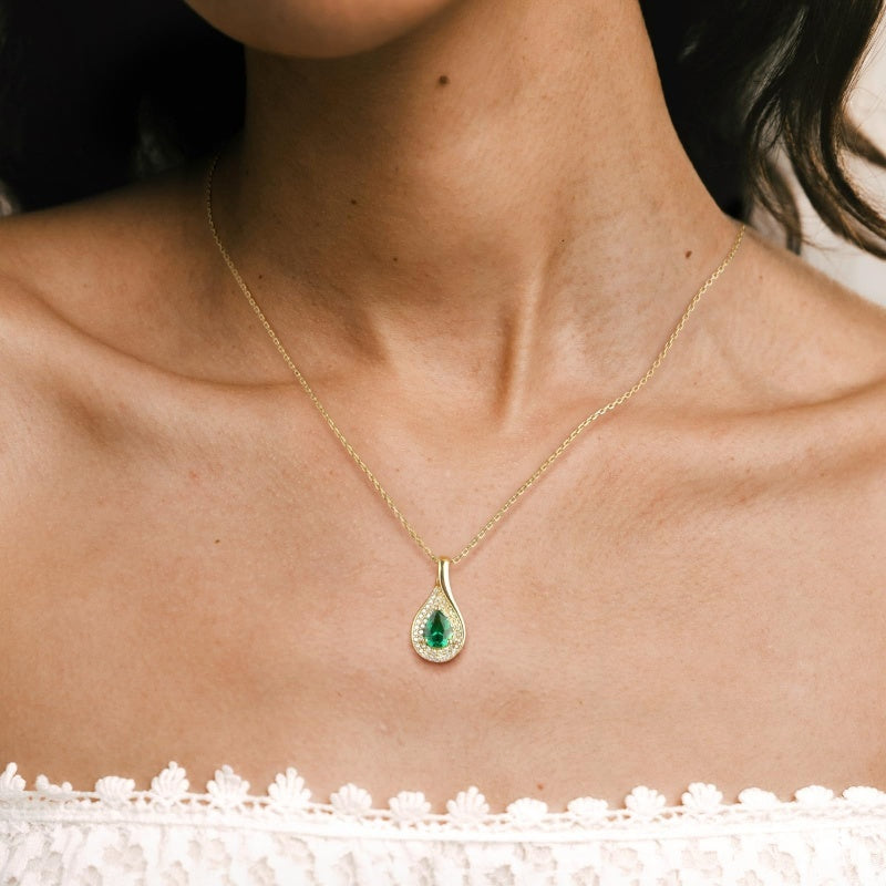 14K Gold  Plated 1CT Pear Teardrop Birthstone Pendant Necklace for Women