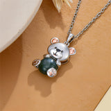 Sterling Silver Moss Agate Hippo Koala Elephant Teddy Bear Pendant Necklace