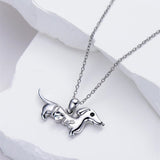 Sterling Silver Heart Birthstone  Dachshund Pendant Necklace