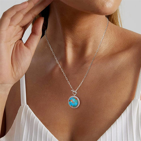 Sterling SilverTurquoise Red Coral Lapis Lazuli Malachite Paperclip Chain Necklace