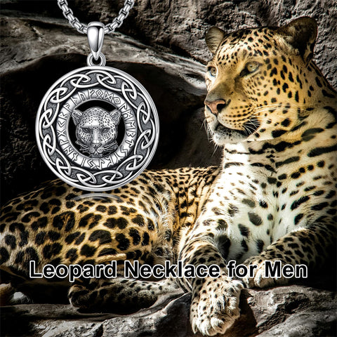 Sterling Silver Oxidized Tiger Wolf Lion Leopard Pendant Necklace for Men