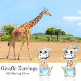 Sterling Silver Moonstone Axolotl Dog Penguin Panda Frog Cat Giraffe Stud Earrings