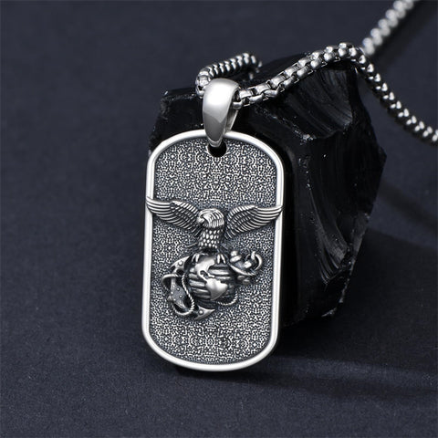 Sterling Silver Marines Cross Pendant Necklace for Men