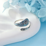 Sterling Silver Turquoise Hummingbird Butterfly Sunflower Adjustable Spoon Ring