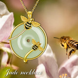14K Gold Plated Natural Jade Hummingbird Cat Dragonfly Butterfly Bee Pendant Necklace for Women