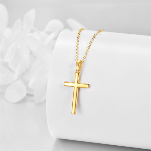 14K Yellow Gold Simple Cross Pendant Necklace