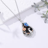 Sterling Silver Obsidian Bunny Cat Elephant Dog Fox Teardrop Pendant Necklace