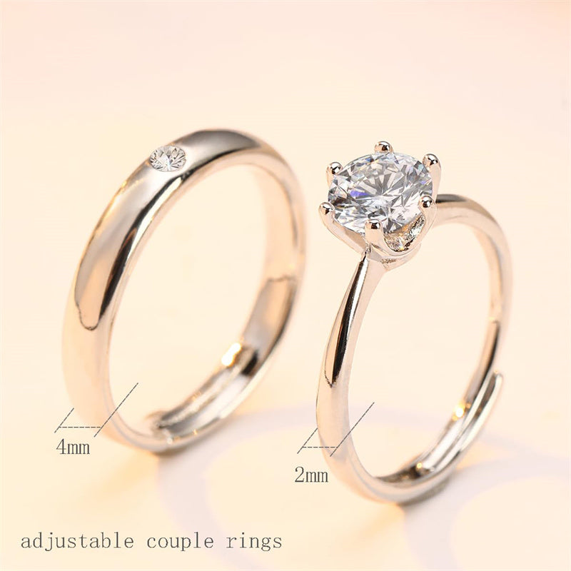 Copper Cubic Zirconia Cubic Adjustable Matching Couple Rings