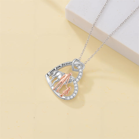 Sterling Silver Father Daughter Western Cowgirl Pendant Necklace