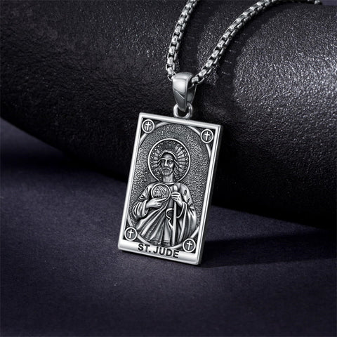 Sterling Silver Saint Anthony Saint Jude Saint Christopher   Saint Michael Amulet Religious Pendant Necklace