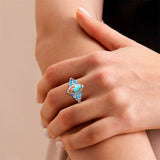 Sterling Silver Cushion Marquise Pear Round Oval Cut Turquoise Engagement Ring for Women