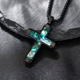 14K Gold Plated Wooden Abalone Shell Cross Pendant Necklacefor Men