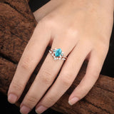 Sterling Silver 10K 14K 18K Gold Turquoise Engagement  Wedding Ring Set for Women