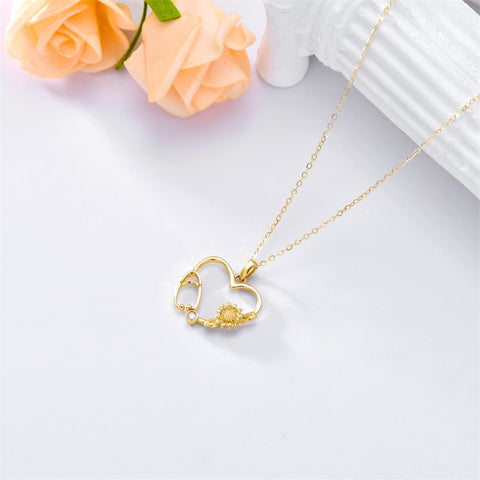 14K Gold Heart-Shaped Stethoscope Pendant Necklace