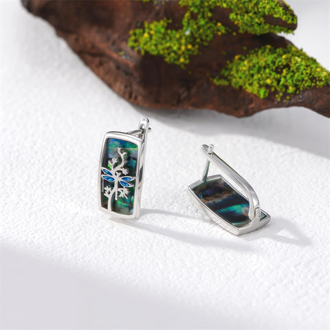 Sterling Silver Abalone Shell Mountain Cat Dog Fox Dragonfly Hummingbird Earring