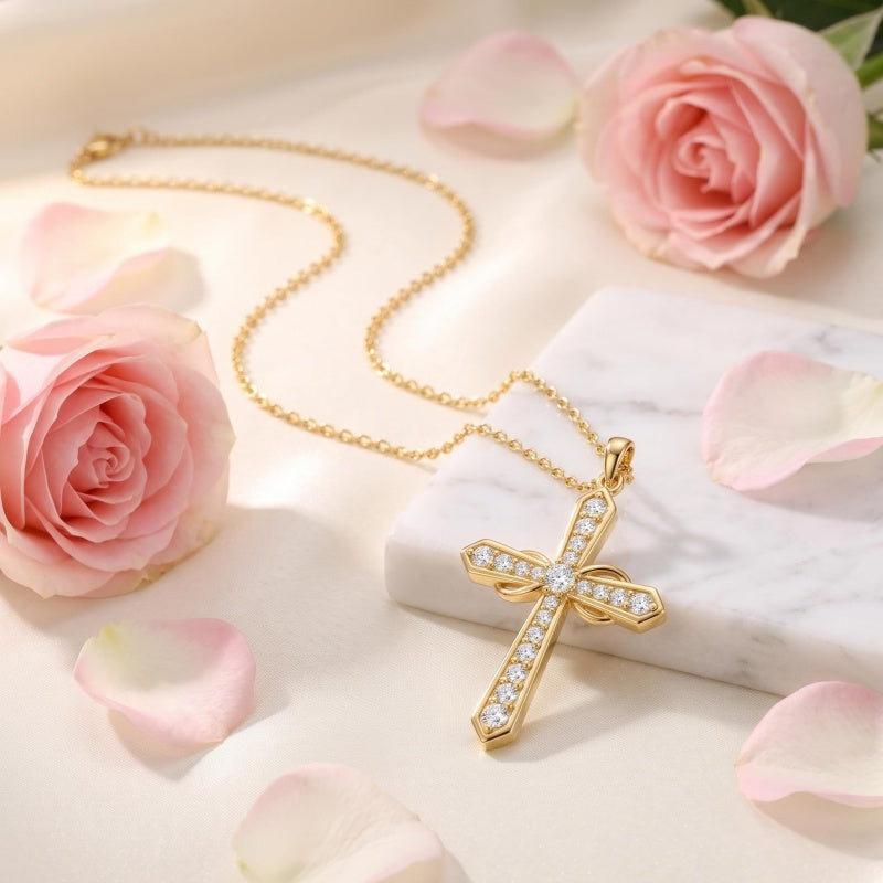 10K 14K 18K Gold Cross Pendant Necklace Religious Jewelry Gifts for Men and Women