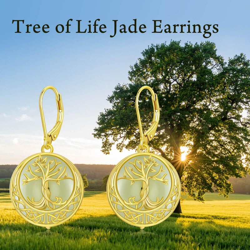 14K Gold Plated Natural Jade  Earrings for Women Good Fortune Jewelry Birthday Mother's Day Gifts