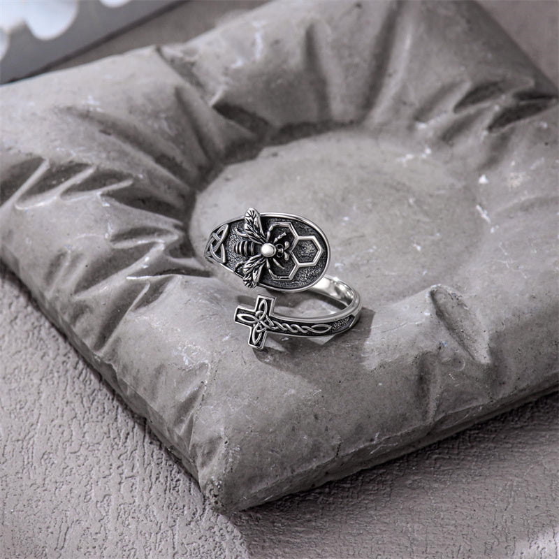 Sterling SilverJesus Cross Bee Cross  Dragonfly Cross Moonstone Sunflower Tree of Life Sunflower Adjustable Spoon Ring