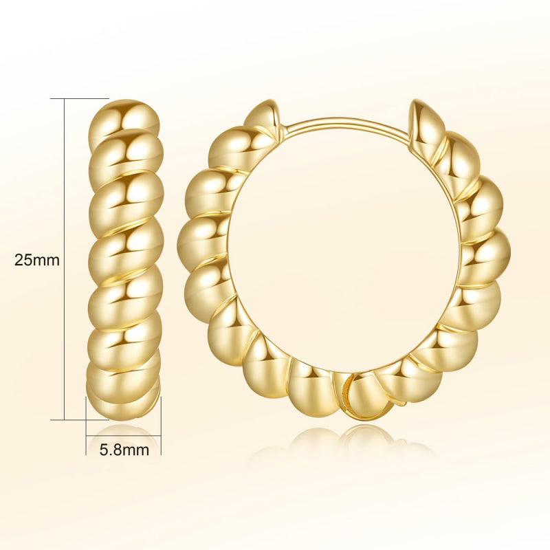 14K Gold Plated Twisted Rope Design Hoop Earrings for Women