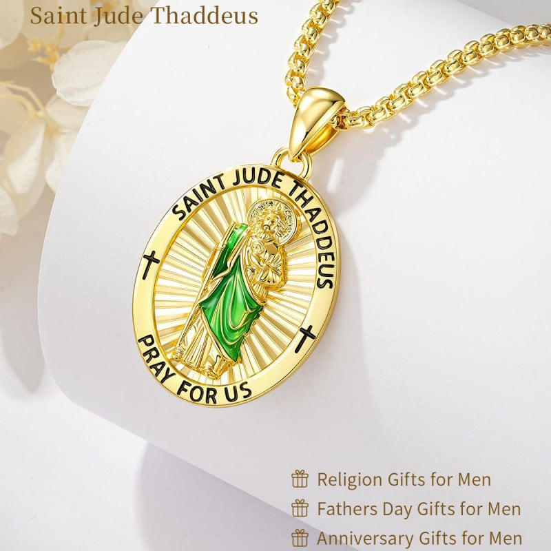 Patron Saint Medals Protection  14K Gold Plated Necklace for Men