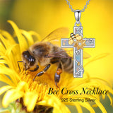 925 Sterling Silver Bee Cross & Sunflower Pendant Necklace  with Opal