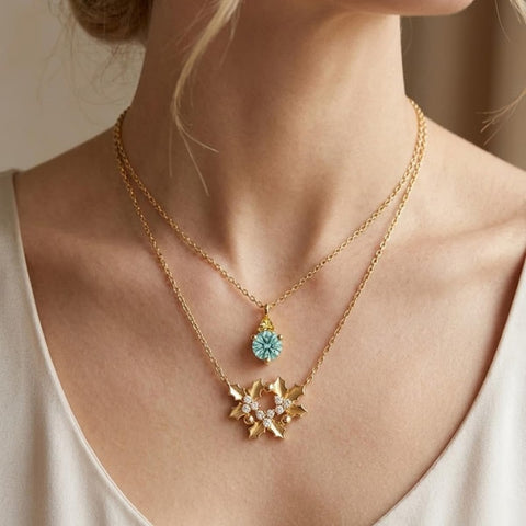 14K Gold Birthstone Birth Flower  Pendant Necklace Birthday Jewelry Gifts for Women