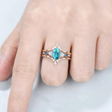 Sterling Silver 10K 14K 18K Gold Turquoise Engagement  Wedding Ring Set for Women