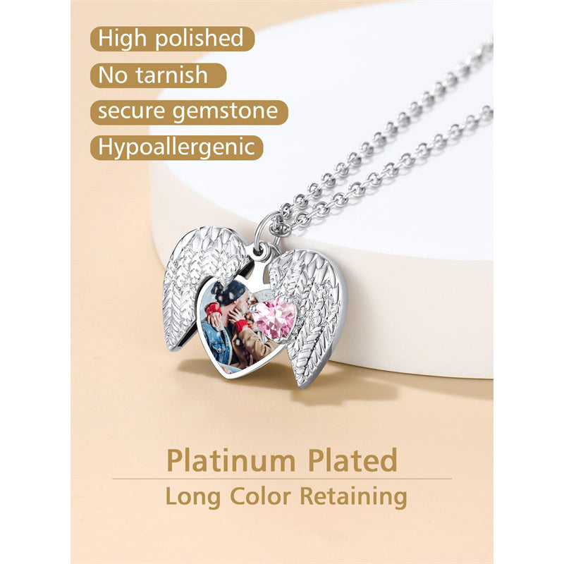 Copper Personalized Bitrthstone Photo Heart Pendant Necklace