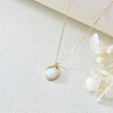 14k Gold White Opal Diamond Pendant Necklace