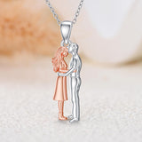 Sterling Silver Hug Couple Pendant Necklace Gift