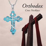 Sterling Silver Russian Eastern Orthodox Cross Pendant Necklace