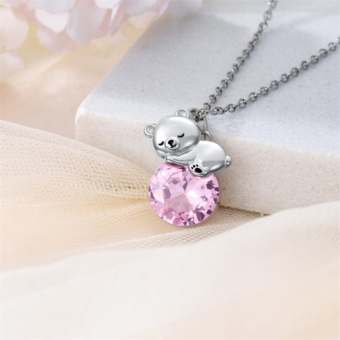 Sterling Silver Cubic Zirconia Teddy Bear Pendant Necklace Christmas Gifts for Women