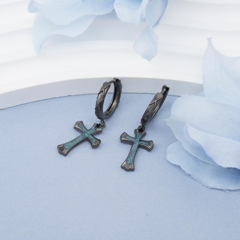 14K Gold Plated Cross Ankh Hoop Earrings