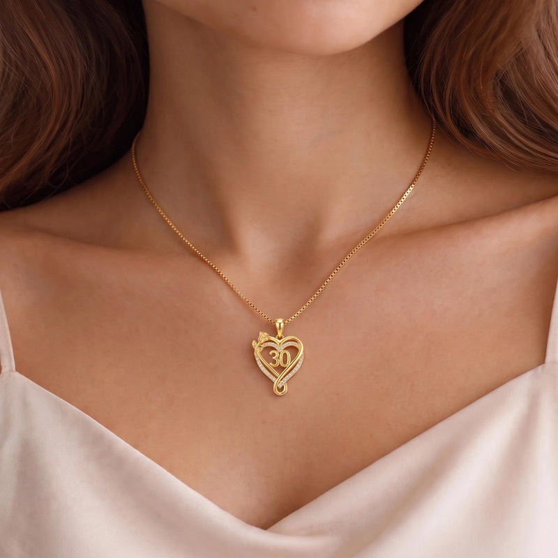 14K Gold  Plated Birthday Anniversary Rose Heart Pendant Necklace for Women