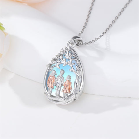 Sterling Silver Moonstone Teardrop Father Daughter Mother Daughter Pendant Necklace