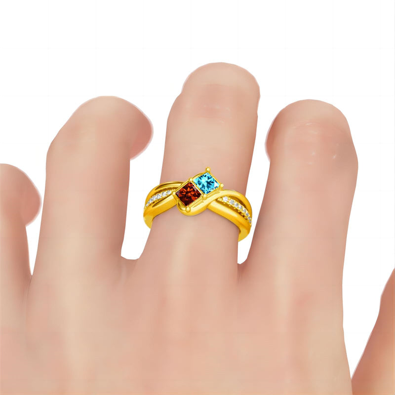 10K 14K 18K Gold Personalized 2 Birthstones Engraved Ring Mother's Day Gift