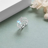 Sterling Silver Moonstone Butterfly Animal Ring