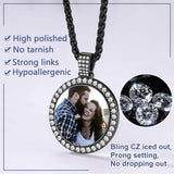 Copper  Cubic Zirconia Round Personalized Photo Engraved Pendant Necklace