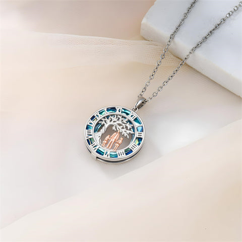 Sterling Silver Blue Crystal Tree of Life Father Daughter Mother Daughter Sister Pendant Necklace