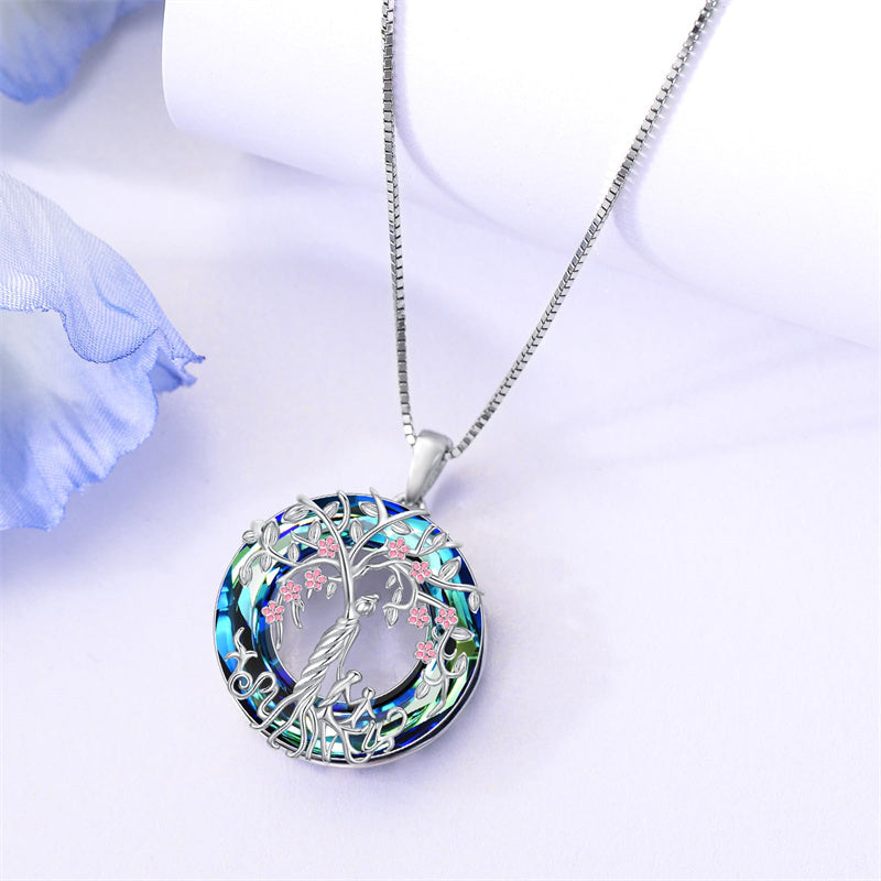 Sterling Silver Crystal Tree of Life Family Pendant Necklace for 1 to 5 Children